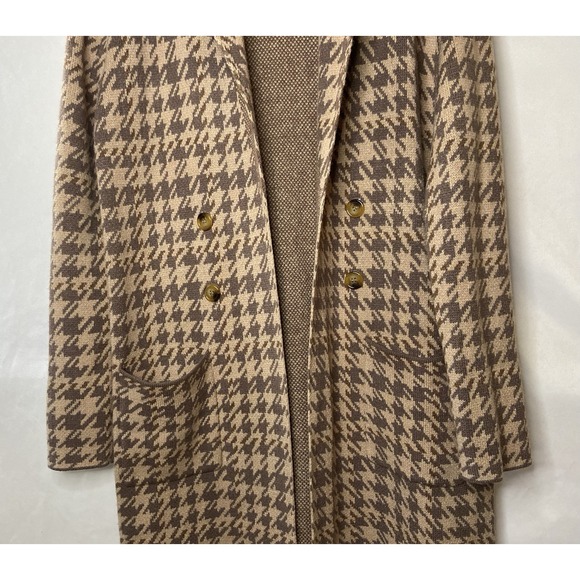 Rielle Women's Medium Houndstooth Knit Sweater Coat Cardigan Brown Tan - Picture 6 of 12
